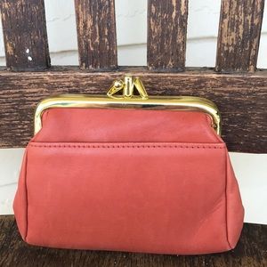 BUXTON Coral Dual Kiss Clasp Change Purse, NEW!